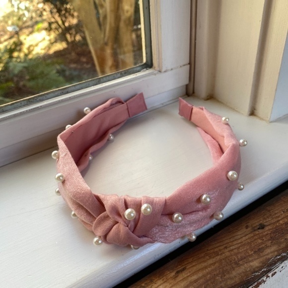 Anthropologie Pink Satin Peal Headband - Picture 2 of 4
